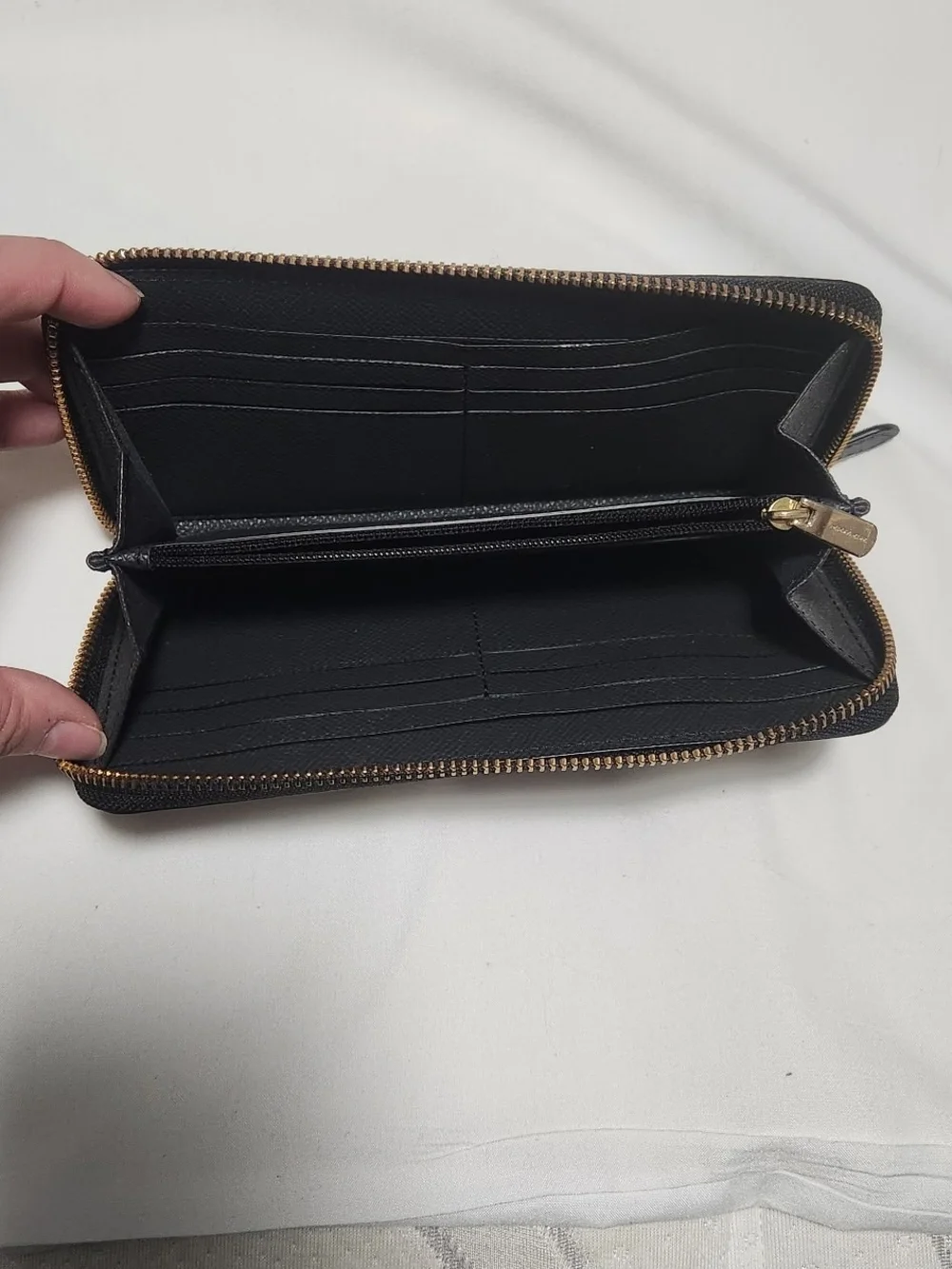 Coach Black Saffiano Leather Wallet with Gold Logo